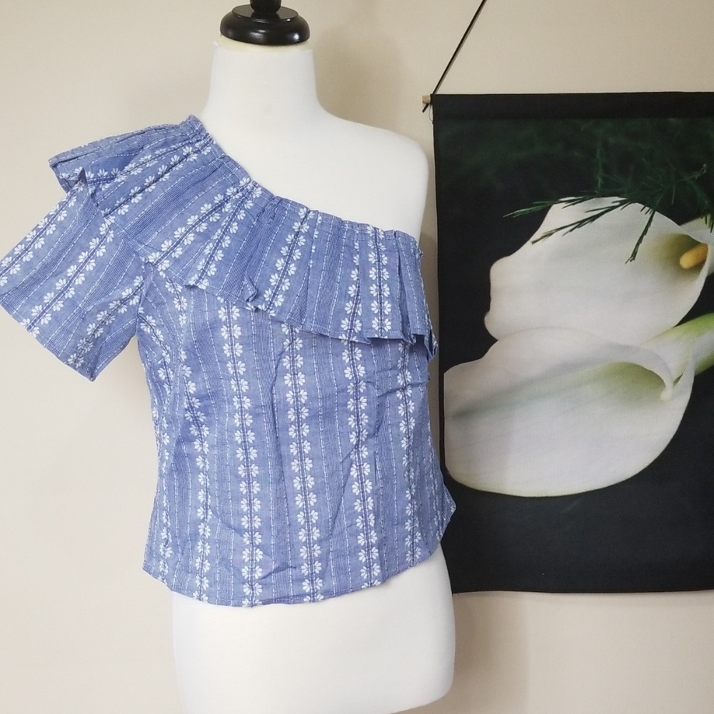 NWT Splendid One Shoulder Ruffle Neck Crop Top
